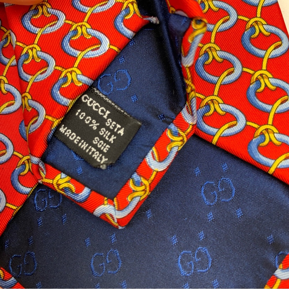 Gucci Tie Printed Silk Knotted Pattern Red Regular Width Neck Tie EUC One Size - Picture 6 of 7